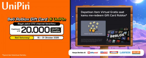 Beli Roblox Gift Card di UniPin, Cashback hingga 20.000 Credits! Bayar di Indomaret, Alfamart, Alfamidi, Dan+Dan & Lawson!